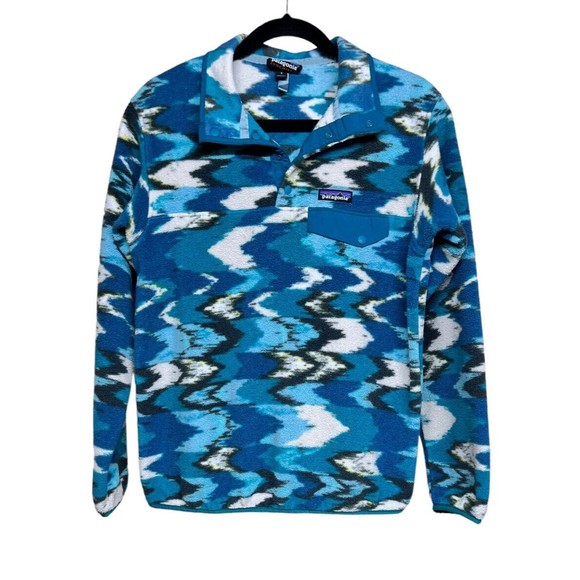 Patagonia Synchilla Snap-T Fleece Trout Tales Elwha Blue Women’s Size Small - Picture 1 of 7